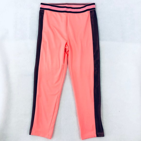 4/$15 Ambiance Women's Medium Active Capri Leggings Coral Pink with Black Mesh - Picture 1 of 15